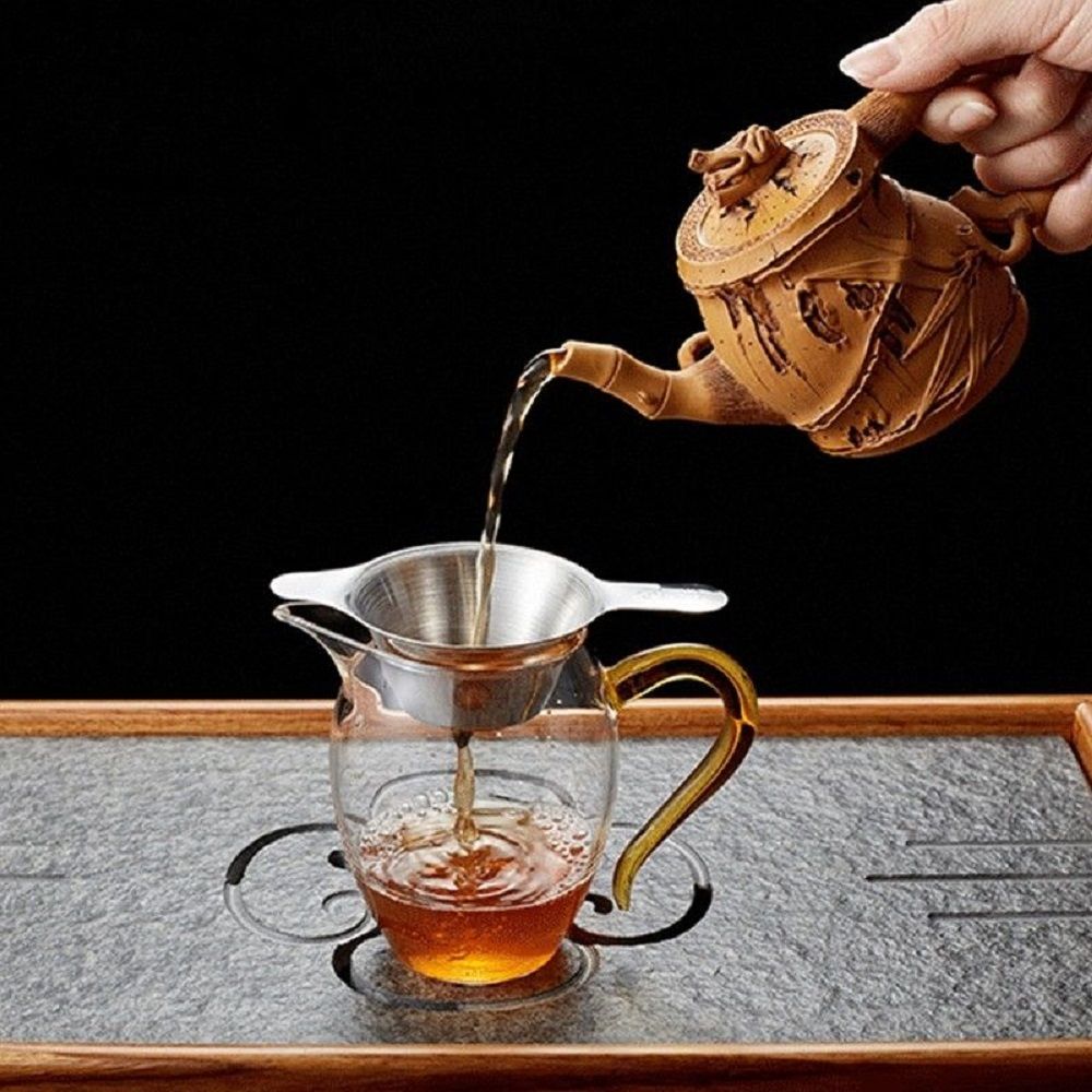 Silver Stainless Steel Tea Strainer Fine Mesh Chinese Kungfu Tea Leaf Funnel Filter For Kitchen&amp;Office