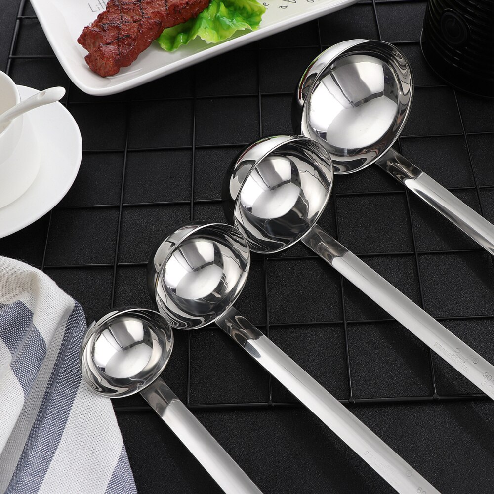 BESTONZON 4pcs Stainless Steel Spoons Hangable Soup Ladles Long Hangle Soup Serving Spoons for Home Kitchen Bar