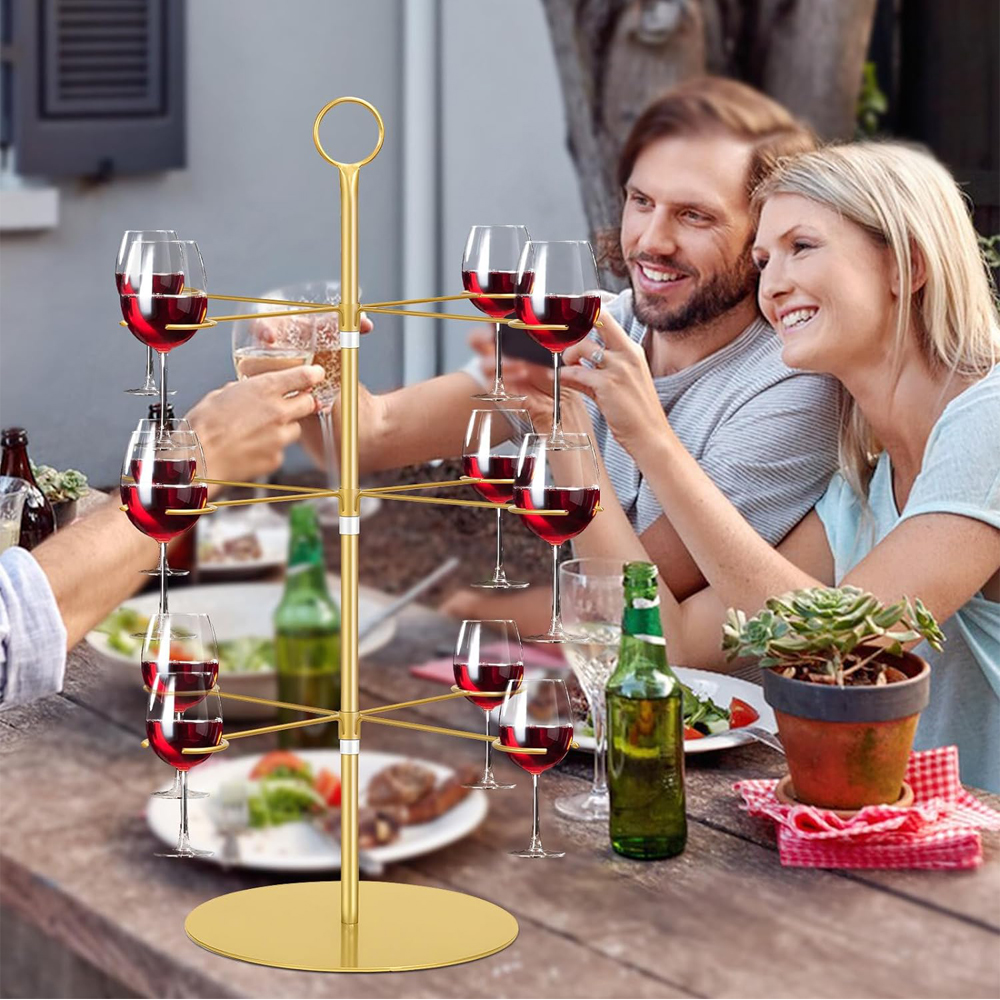 Cocktail Tree Stand 3 Tiers 12 Houders Hoogvoetige Cup Metalen Opknoping Rack Champagne Toren Stand Display Voor Drankjes Party