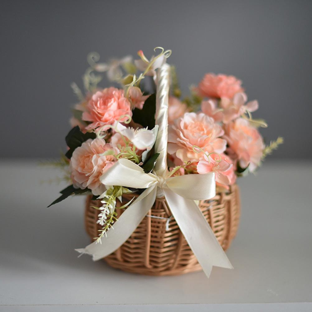 Rieten Rotan Bloem Mand Bruiloft Bloem Mand Wilg Handgeweven Mand Met Handgrepen En Plastic Insert Geweven Ei Snoep Mand