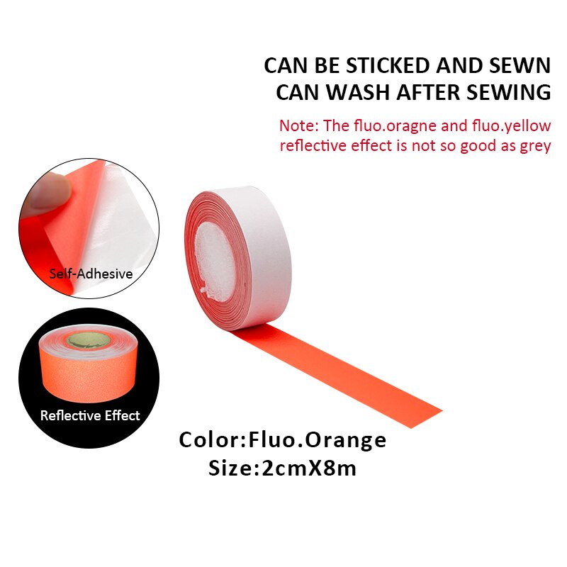 Self-Adhesive Reflective Sticker for Bag Car Clothes DIY Cutting Multi-Size Fluorescent Orange: 2cmX8m