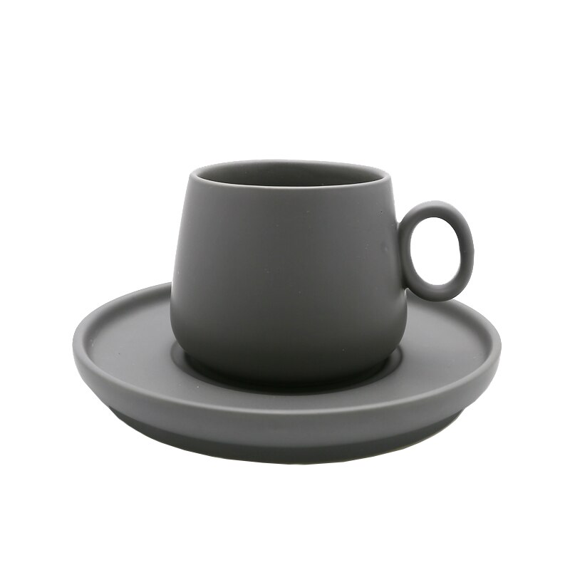 Chanshova enkelhet enfärgad keramisk kaffemugg och fat 210ml tekoppsset mjölkmugg dricksredskap porslin porslin  g082: Ljusgrå