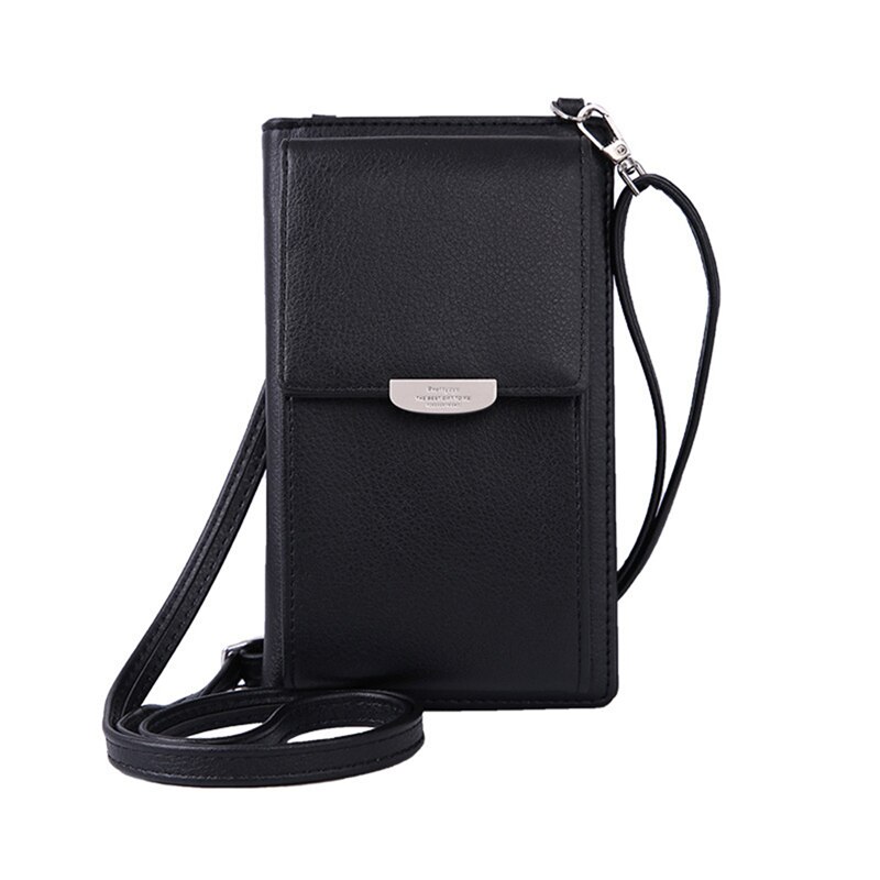 Bolso bandolera para mujer, bolso de mano para teléfono, cartera con solapa, bolso de hombro para teléfono con pantalla táctil: Black