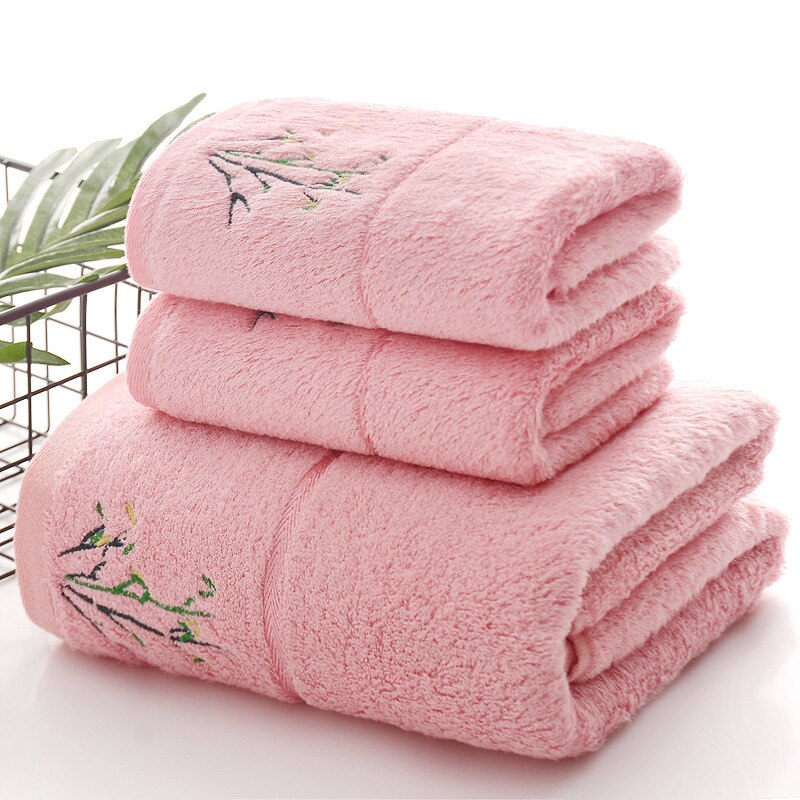 Juego de toalla de baño de fibra de bambú para hombre y mujer, toalla de playa universal bordada, suave, cómoda y gruesa, Original: Rosa / 70x140cm  1pcs