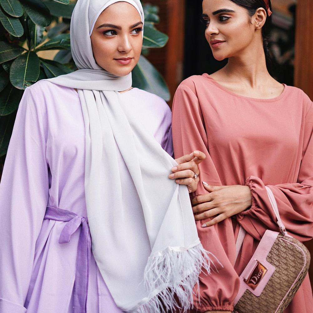 Trend Feather Hijabs Turban Chiffon Single-Side Short Feather Stitching Scarf Long Shawl For Muslim Women Headscarf