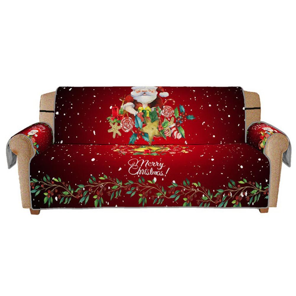 Jul 3d digital trykt sofa støvtæt betræk sofa beskyttende betræk maskine vaskbar sofa betræk juledekoration: Tre mennesker