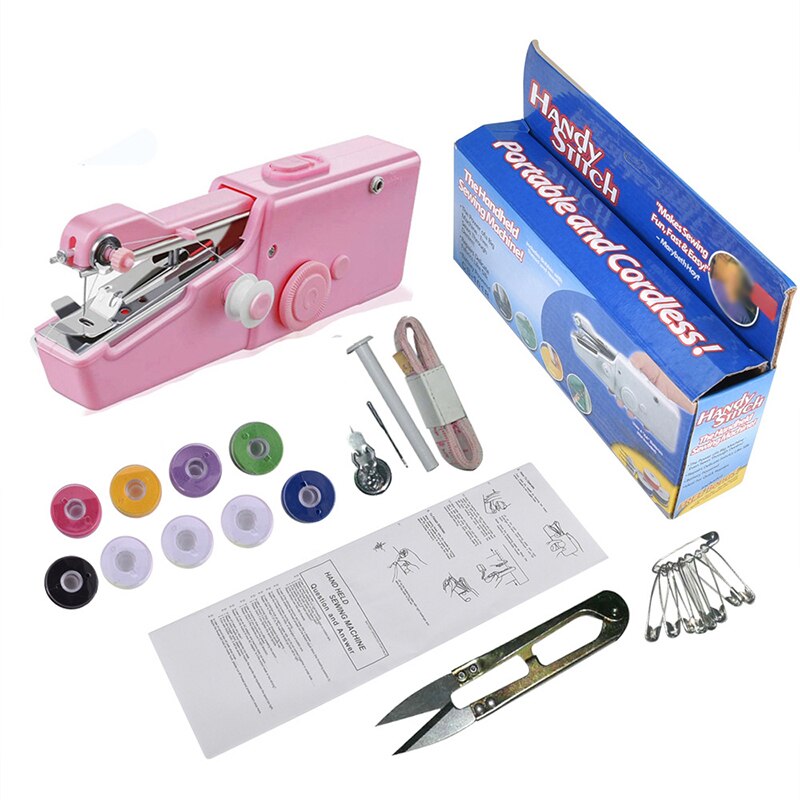 Handheld Sewing Machine Portable Mini Hand Electrical Household Repairing Portable Stitch Tool Kit To Beginners DIY Fabric Craft: B