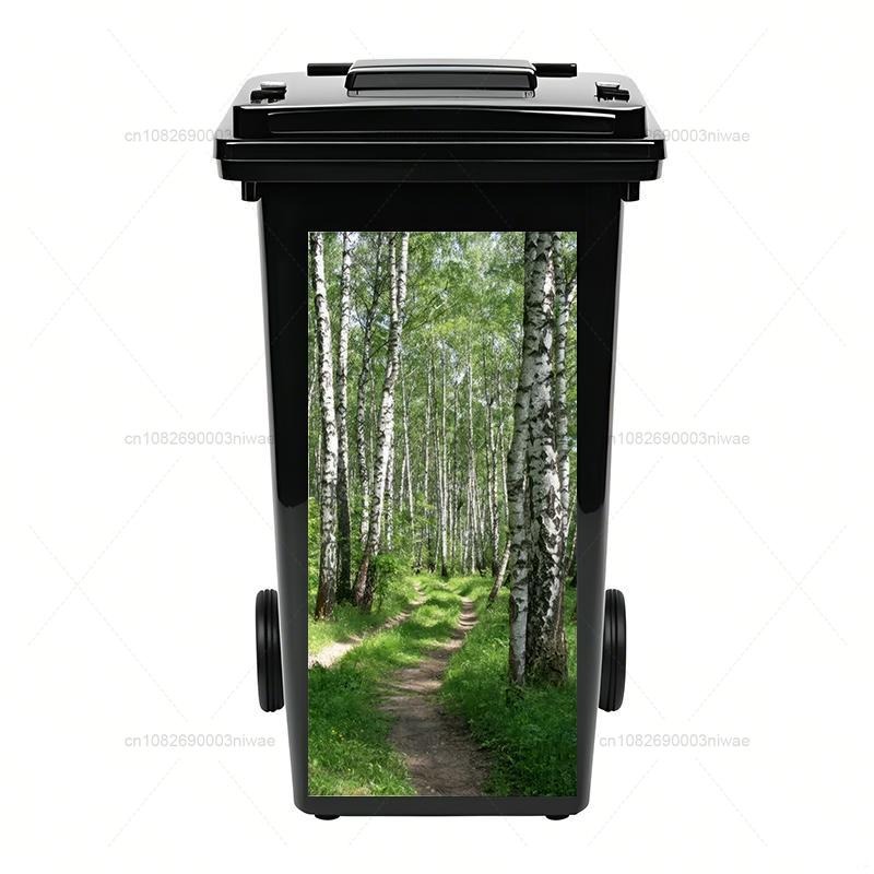 Plant landscape painting trash can stickers, outdoor trash can stickers, PVC waterproof decorative stickers: Small / GRAY