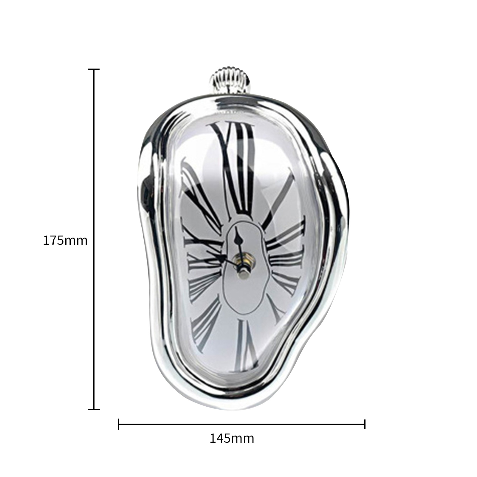 Melting Distorted Wall Clock Surrealism Clock Table Shelf Desk Wall Watch Home Decoration: Silver