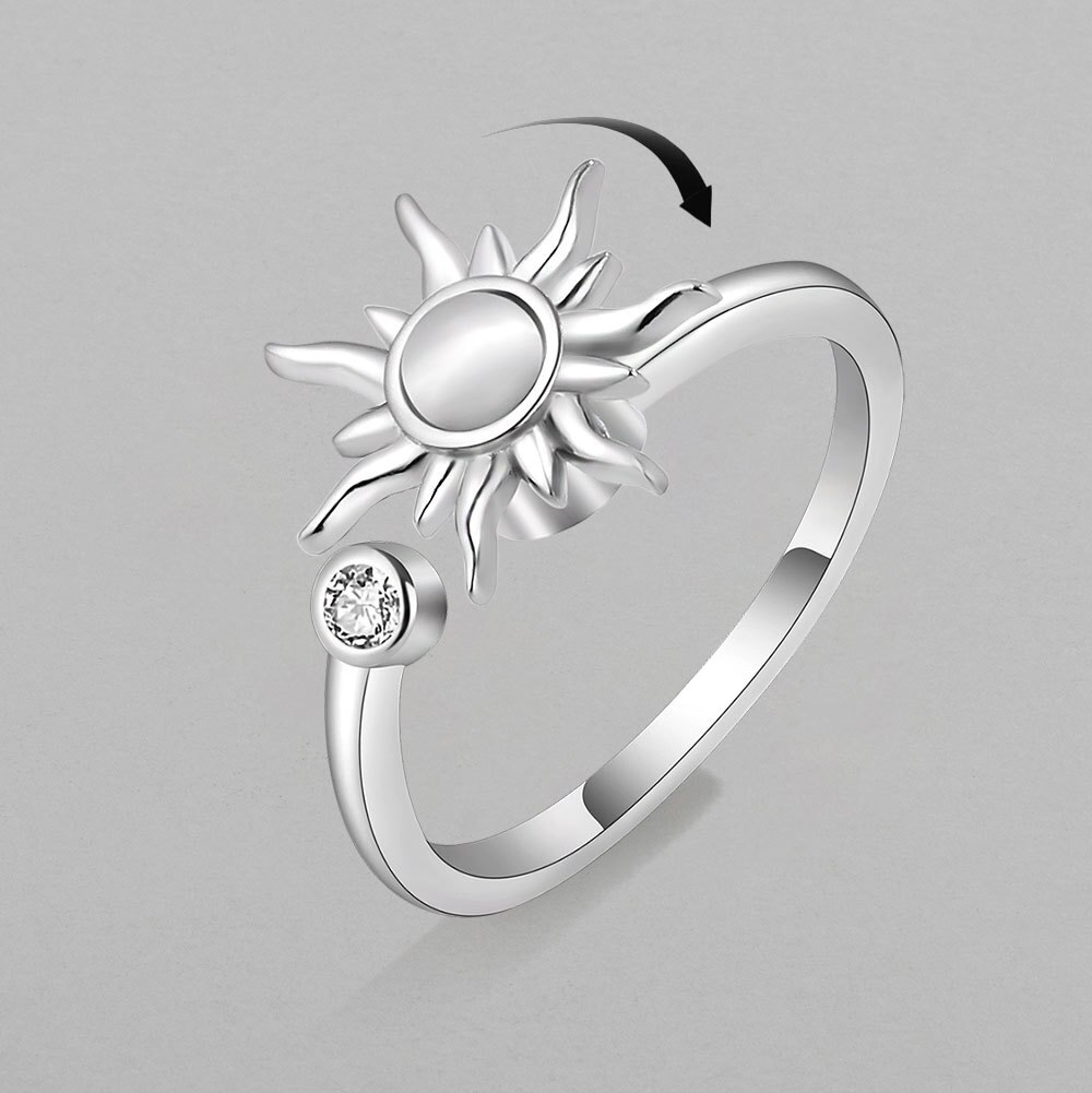 925 sterling silver zircon sunflower spinner rings for women, adjustable anti-stress rings, party wedding  jz511