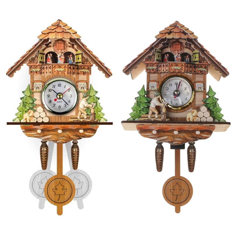 Antique Wooden Cuckoo Wall Clock Bird Time Bell Swing Alarm Watch Home Restaurant Bedroom Decoration