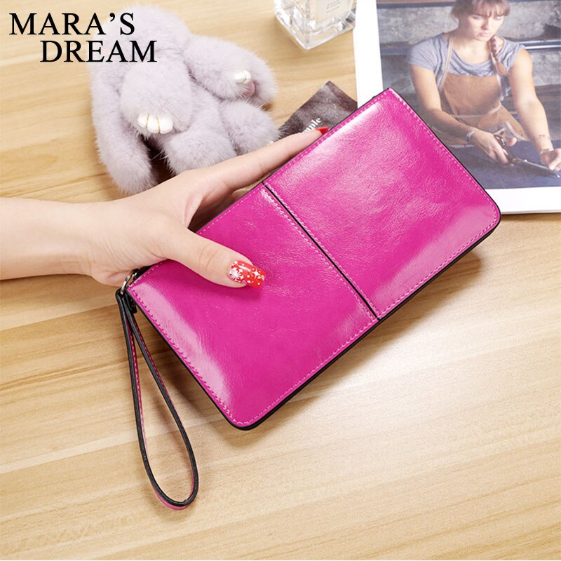 Cartera de piel aceitado de caramelo para mujer de largo, bolso de mano de día para mujer, monedero de señora, bolso de mano Carteira