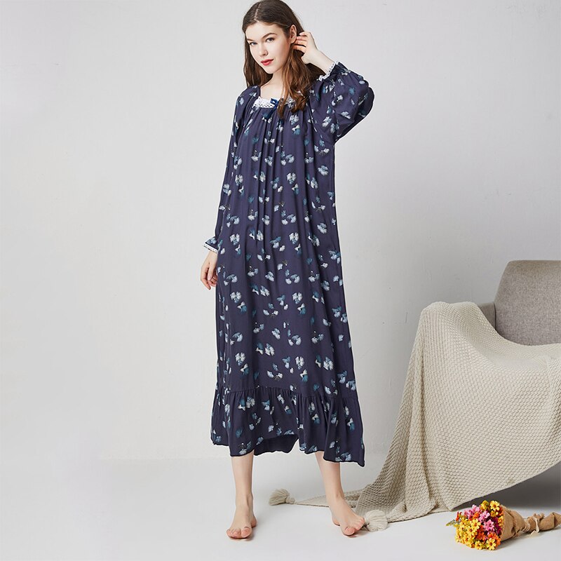 Camisón de algodón de manga larga para mujer, ropa de dormir , estilo princesa, ropa de casa