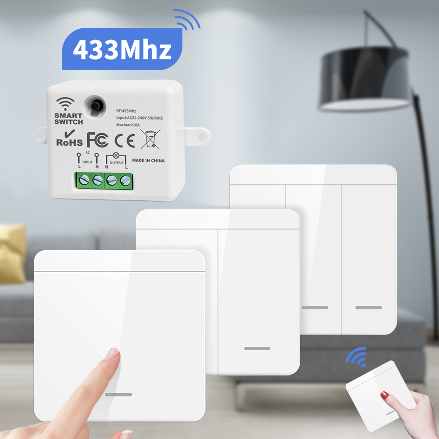 Interruttore intelligente senza fili 433 MHz 1/2/3banda 86 Interruttore da pannello a parete con telecomando Interruttore 10A 110 V 220 V per lampada a portato