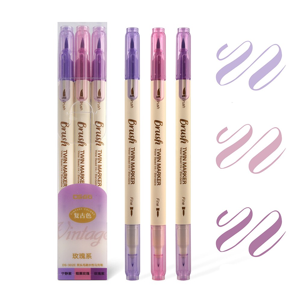 Kolor mazak zestaw pędzelków dwustronnie cienka wkładka woda tusz Blendable akwarela farba rysunek szkoła: purpurowy zestaw