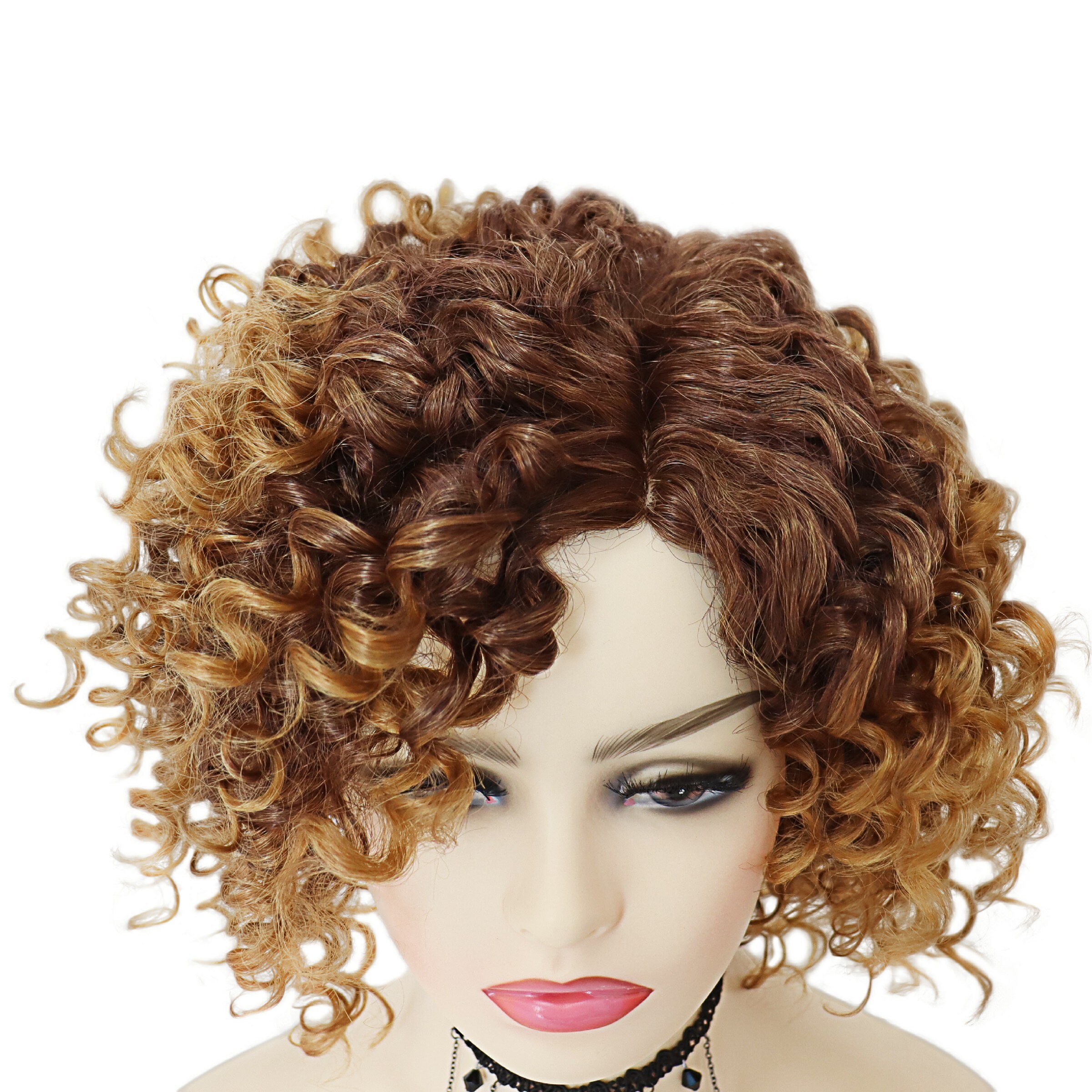 GNIMEGIL African American Wigs Female Synthetic Short Afro Kinky Curly Wigs for Black Women Natural Hair Ombre Dark Brown Roots