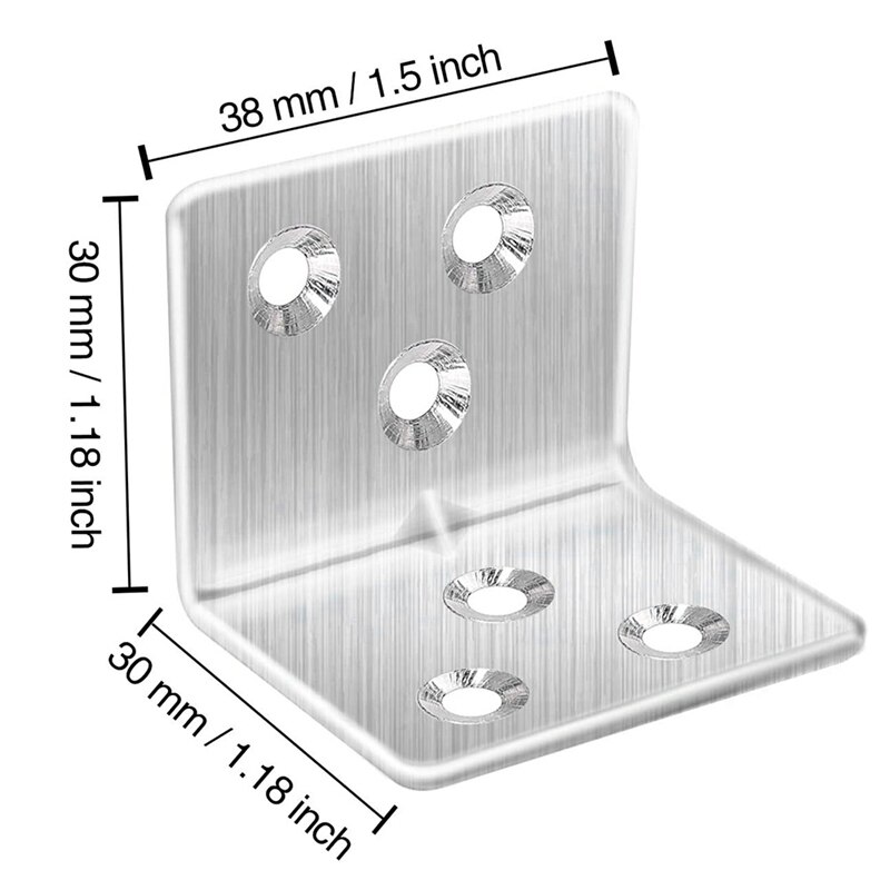 Stainless Steel 90 Degree Right-Angle Bracket, Shelf Bracket Partition Fixed Code, 6-Hole Corner Code