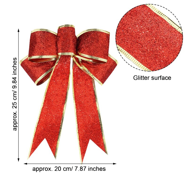 10 Pcs Glitter Kerstboom Boog Lint Strikken, lange 10 Inch En Breed 8 Inches Kerstboom Opknoping Ornamenten Voor Chr