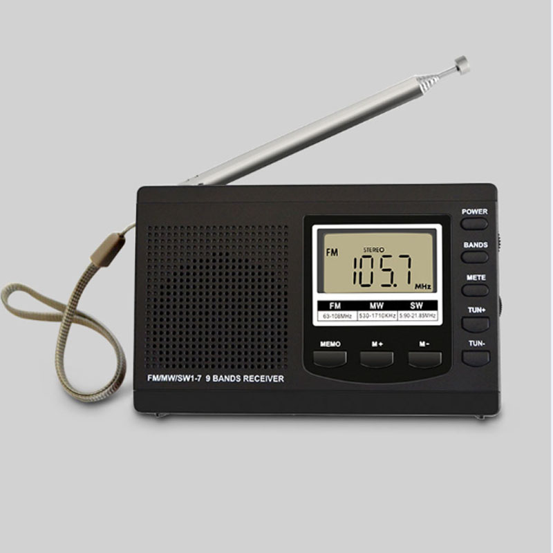 JINSERTA-miniradio portátil FM/MW/SW con antena, despertador Digital, receptor de Radio FM, reloj receptor portátil: Black