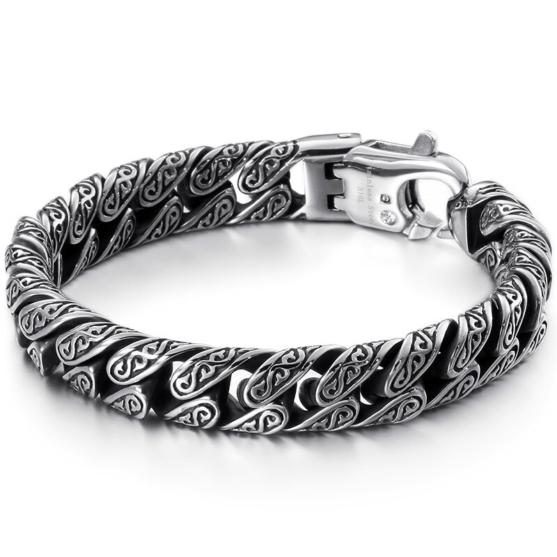 Massive Heavy Stainless Steel Bracelet Male Mens Chain Bracelets Metal Bangles For Men Armband Hand Jewelry For Boyfriend: Style 4 12MM Wide / 22cm