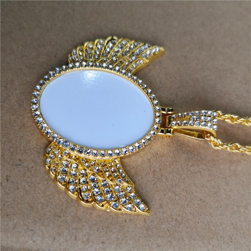 sublimation blank round shape wings necklaces pendants transfer printing blank jewelry consumables 3pcs/lot: oval-gold