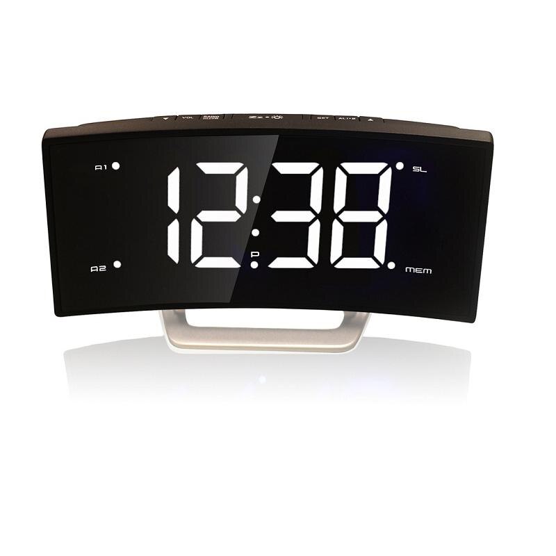 LED Digital Clock FM Radio Alarm Clocks Electronic Table Mirror Watch Smart With Luminous For Office Bedroom Large Display: B