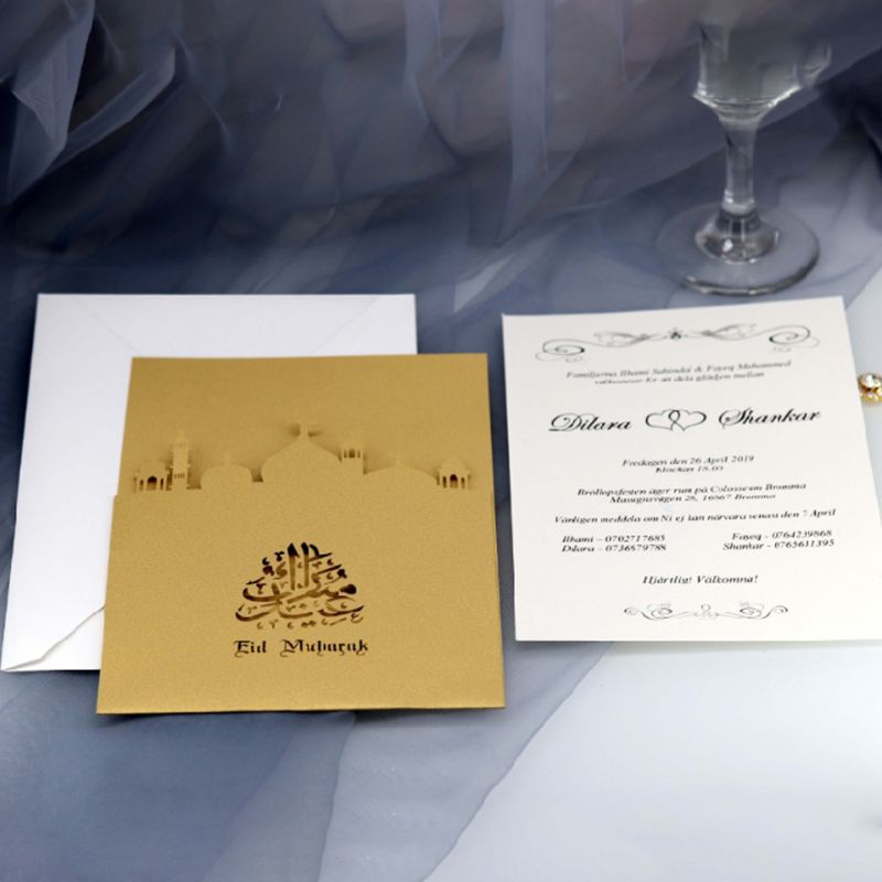 10 Set Cut Church Eid Mubarak Wedding Party Invitation Cards Inner Envelope Ramadan Muslim Greeting Card