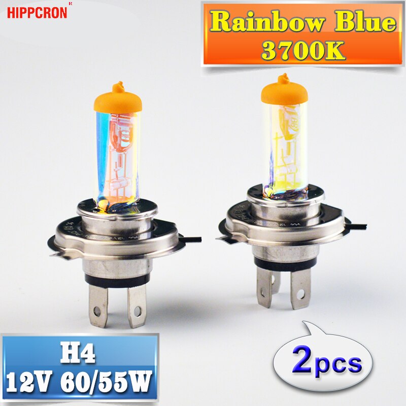 Hippcron H4 Regenboog (Ion) blauw Halogeen Lampen 12V 60/55W 2 Stuks 3700K Goud Geel Licht 1800/1100Lm Auto koplamp Lampen Quartz Glas