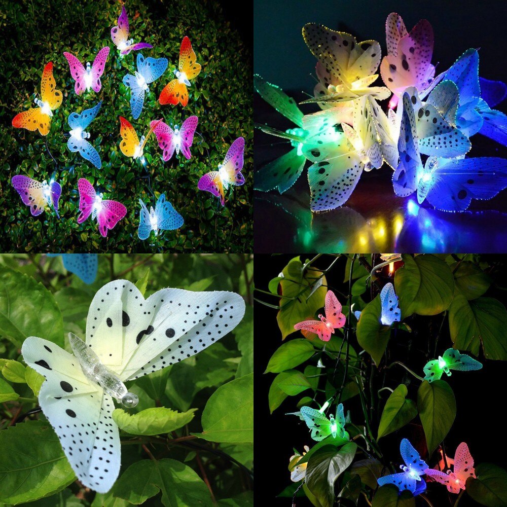 Led Vlinder Fairy String Light Kerst Solar Glasvezel Vlinder Led Fairy Light Garland Wedding Garden Party Decoratie