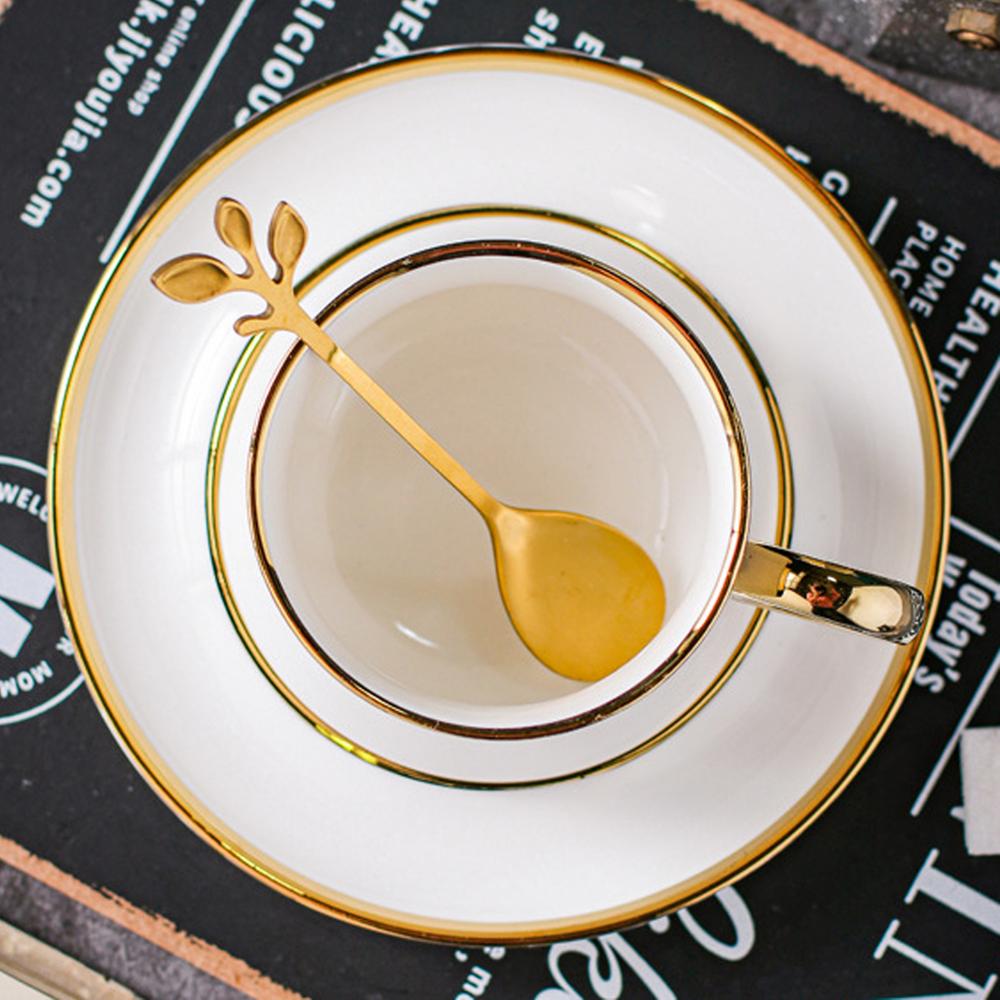 Skandynawska minimalistyczna zestaw filiżanek robić kawy złota granica wzmocniona porcelana trzyczęściowy kubek spodek łyżka kolor pudełko opakowanie CZY9001