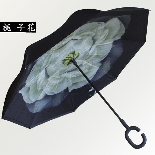 Gancho C, a prueba de viento paraguas inversa vástago largo invertida doble capa soporte autónomo protección contra la lluvia paraguas de la gota: Azul marino