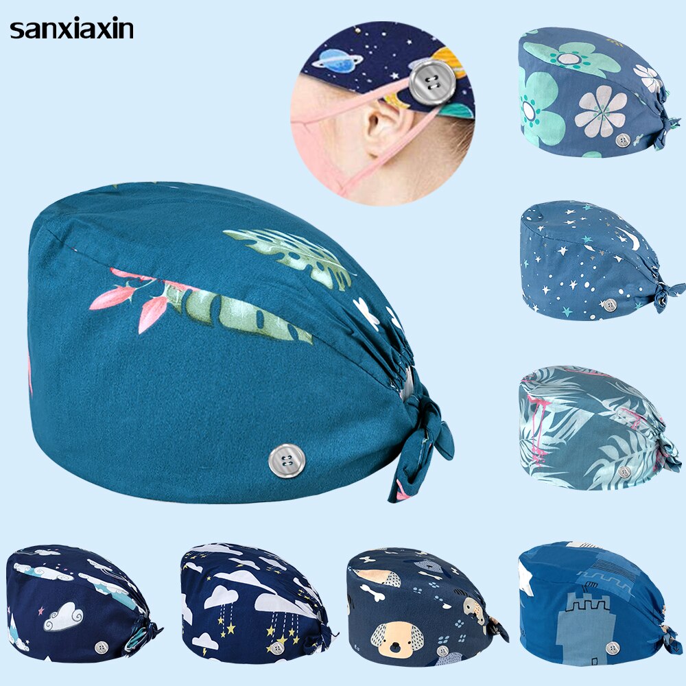 Gorros quirúrgicos unisex, gorras para sala de operaciones, enfermeras, animales de compañía veterinaria, salones de belleza, ojos, hospital, clínica, botones
