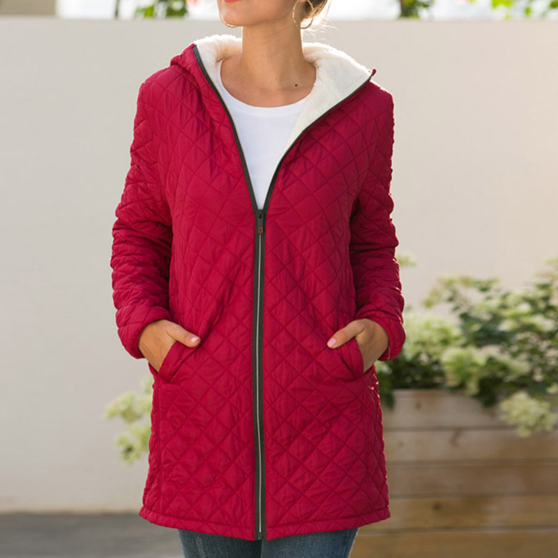 Women Solid Hooded Coat Zipper Long Jacket Winter Warm Outwear Ladies Slim Padded Jacket Womens Outfit Windproof