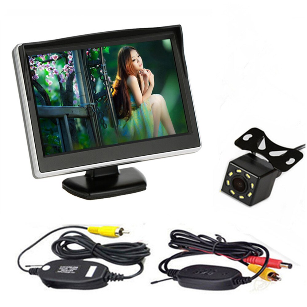 Monitor de coche 5 pulgadas TFT LCD pantalla a Color asistencia de estacionamiento inverso con 2 ENTRADA AV, cámara de visión trasera opcional: Monitor01 wireless02