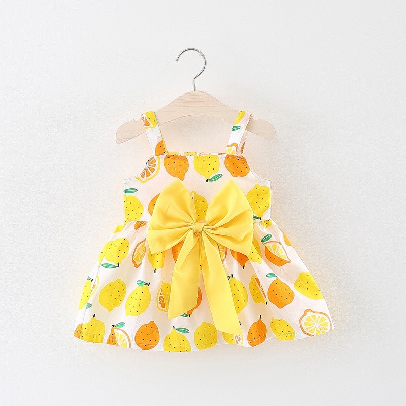 Baby Girl Dress Bow Lemon Print Infant Toddler Outfit Sleeveless Princess Dress Summer Baby Girl Clothes Girls Vestidos 0-24M