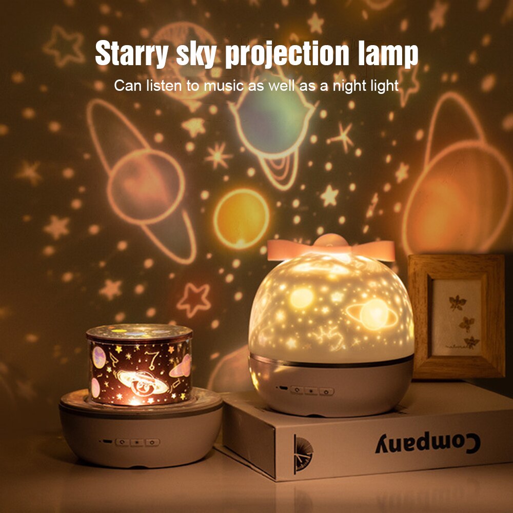 Stjärna natt musik ljus projektor högtalare usb laddningsbar universum stjärnhimmel 360 rotera led lampa färgglada blinkande barn baby