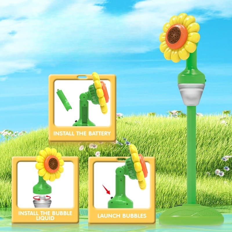 Portable Kids Sunflower Bubble Machine Fully Automatic Standing Bubble Maker Summer Back Garden Outdoor Party Wedding Toy