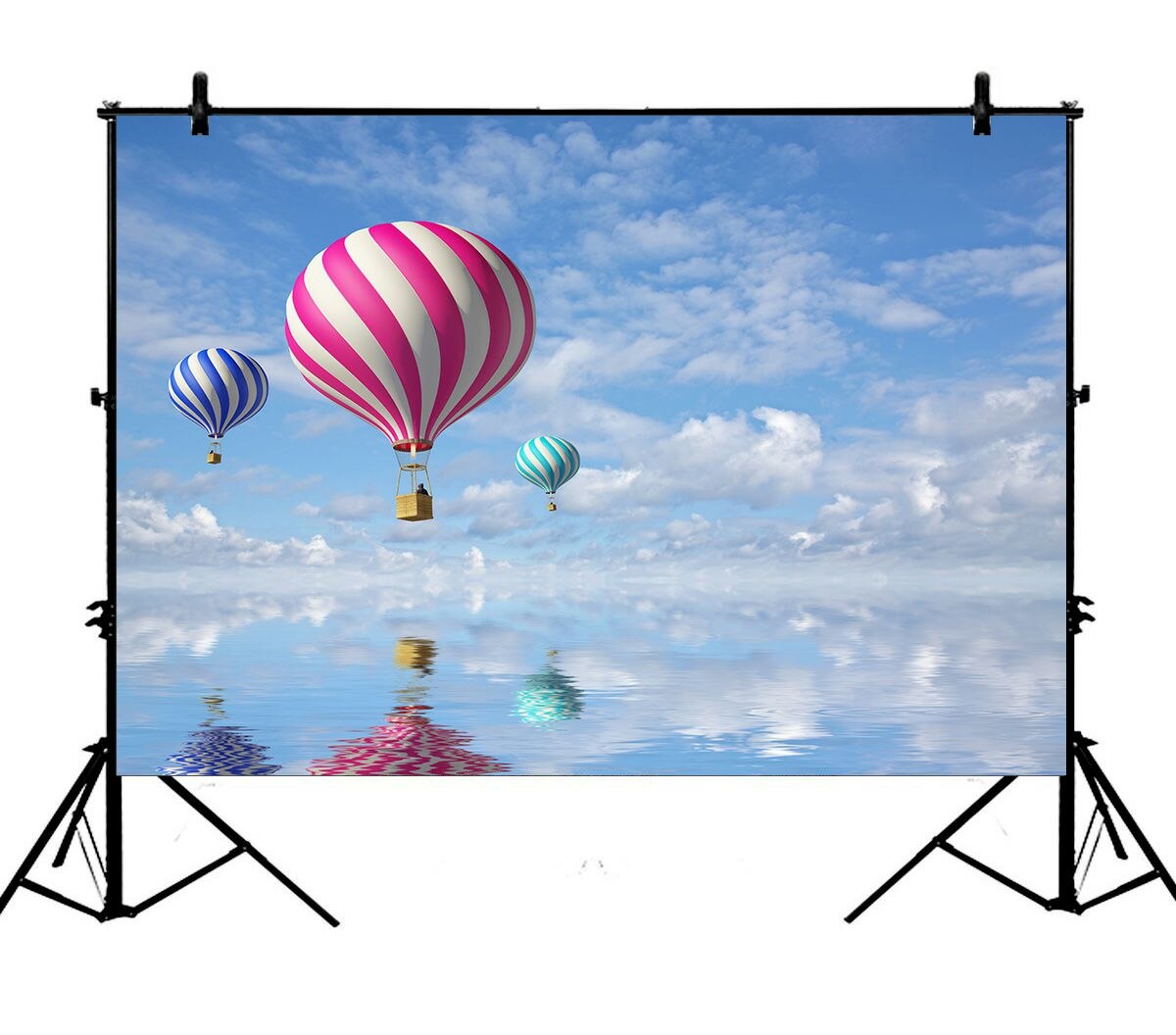 5x7ft Air Ballon Blauwe Hemel Water Reflectie Polyester Foto Achtergrond Portret Achtergrond