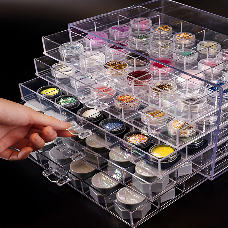 Caja de almacenamiento con compartimento para decoración de uñas, 72/79/120 rejillas, organizador acrílico transparente para cuentas, accesorios de manicura DIY