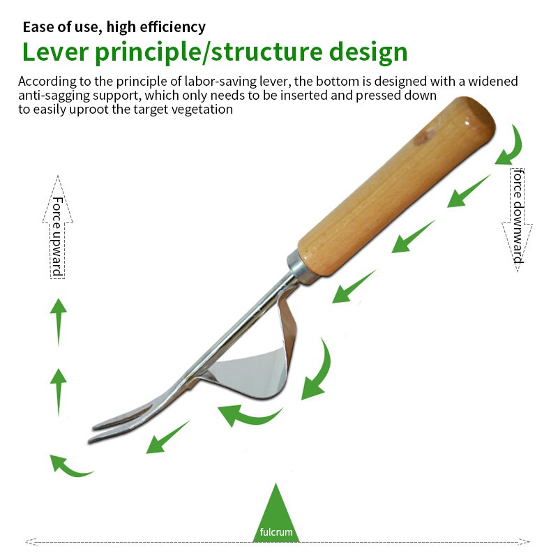 Wood Handle Stainless Steel Garden Weeder Hand Weeding Removal Cutter Dandelion Puller Tool Courtyard Lawn Weeding Handle Shovel