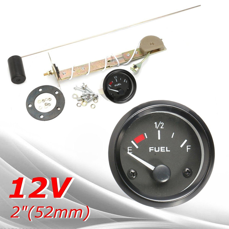 2" Fuel Level Gauge Meter Sensor Stainless Steel Black Sender Truck Set 52mm Universal DC 12V DIY