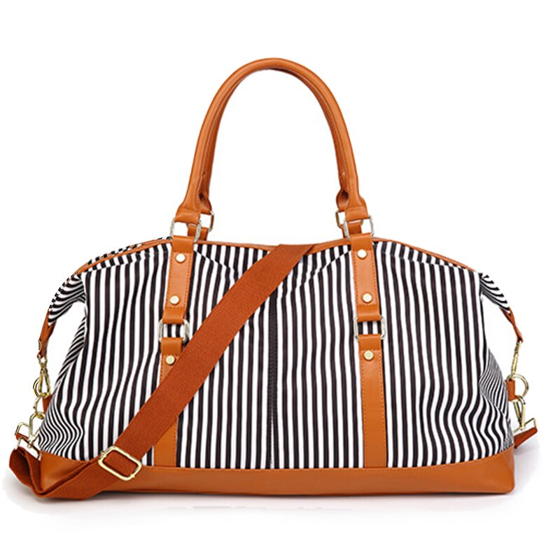 Bolso de viaje de retales a rayas para mujer, bolsa grande de viaje, fin de semana, para Fitness, XA731WB