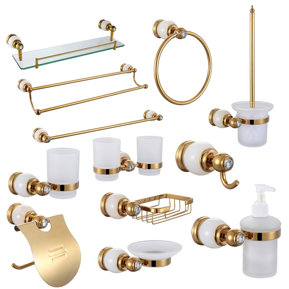 Luxury Gold Jade Crystal Bathroom Hardware Accesso... Grandado
