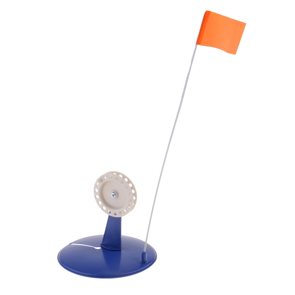 Blue Ice Fishing Rod Pole ABS Hole Cover Ice Fishing Tip-Up with 19.7&#39;&#39; Height Orange Flag Terminal Tackle Winter Fishing