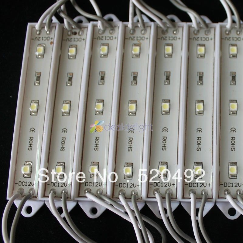 100pcs DC 12V 3 Leds 3528 SMD Cool White Waterproof LED Module Light Lamp