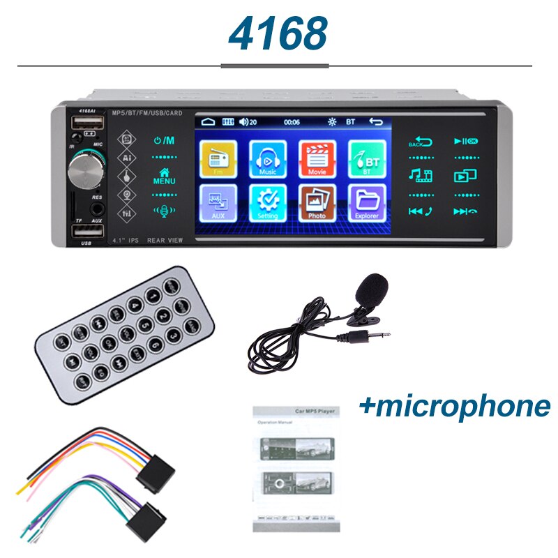 Radio con GPS para coche, reproductor Mp5, 1din, táctil, RDS, AM, FM, 4 USB, 5,1/4 pulgadas, interconexión bidireccional, compatible con Android 10, Mirrorlink: 4168A with mic