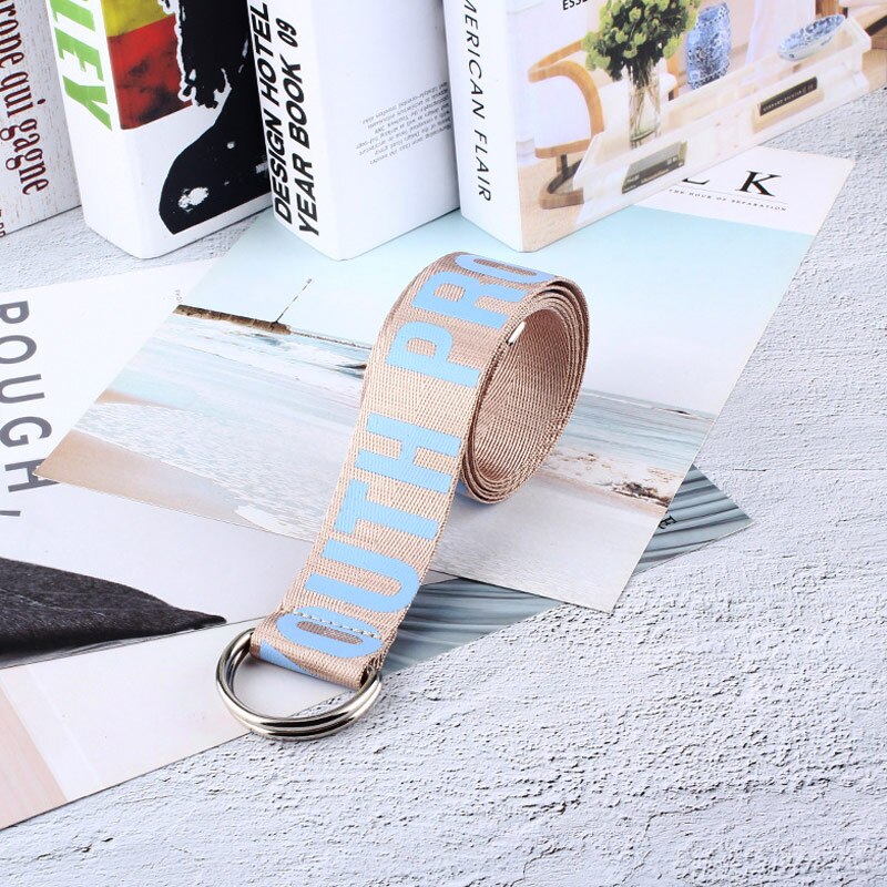 Cinturón de lona con estampado de letras para hombre y mujer, cinturón de nailon con estampado de letras, cintura larga, punk,: sky blue