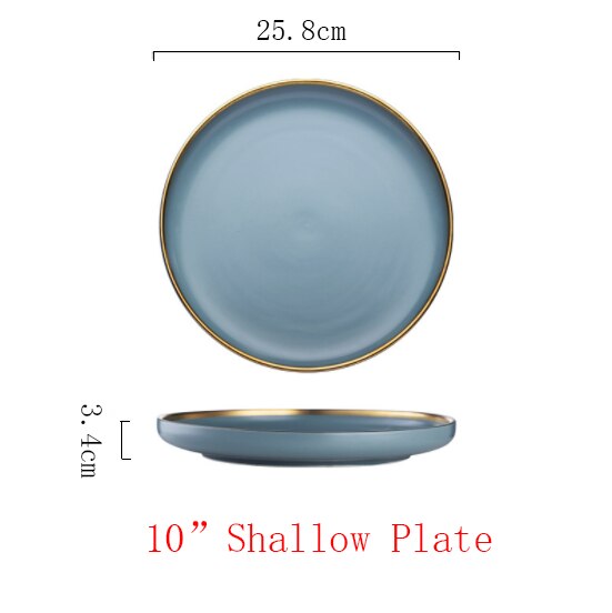 Pink/blå keramik guld indlæg tallerken sæt bøf mad tallerken nordisk stil komplet bordservice skål fad porcelæn spisestel sæt: S