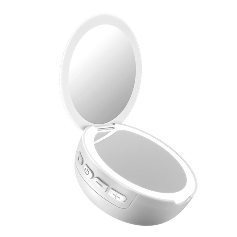 Espejo de maquillaje con altavoz inalámbrico, multifuncional, , Bluetooth, con luz LED de relleno, portátil, para viaje al aire libre, belleza, maquillaje, F1FF: Negro