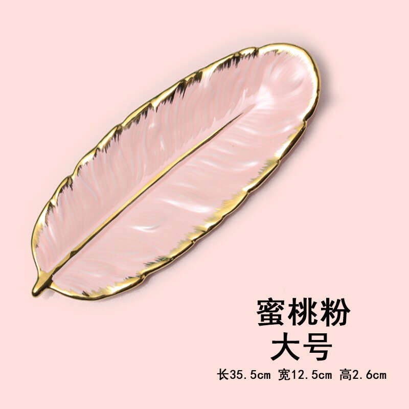 Nordic Light Luxury Gilt Edging Porcelain Dessert Plate Dark Green Feather Plate Japanese Banana Leaf Fruit Plate Dried Fruit: Deep Blue